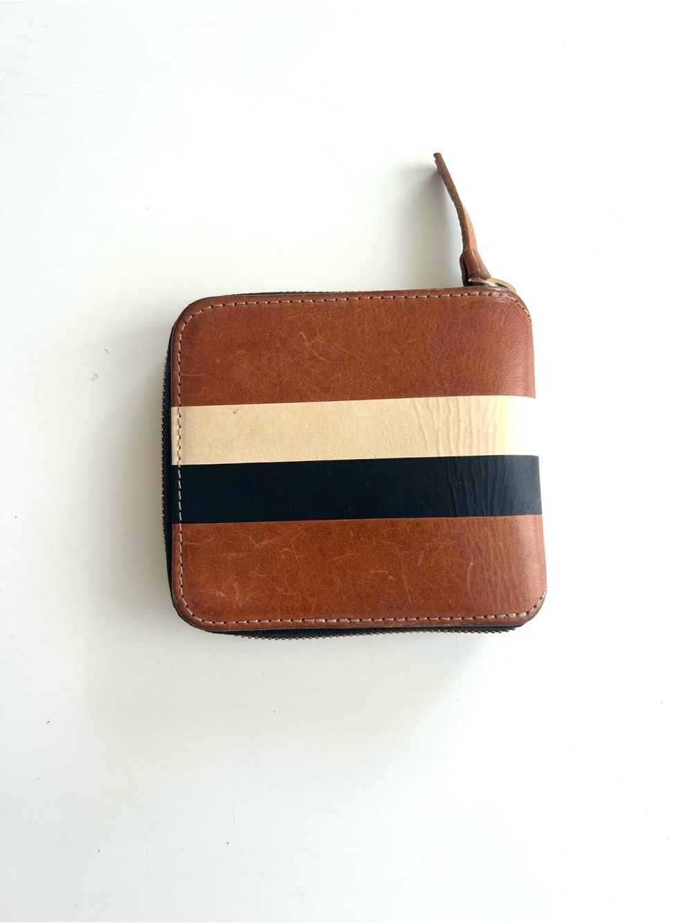 Clare V. Brown Leather Zipper Wallet with Cream and Black Stripes - Picture 2 of 5